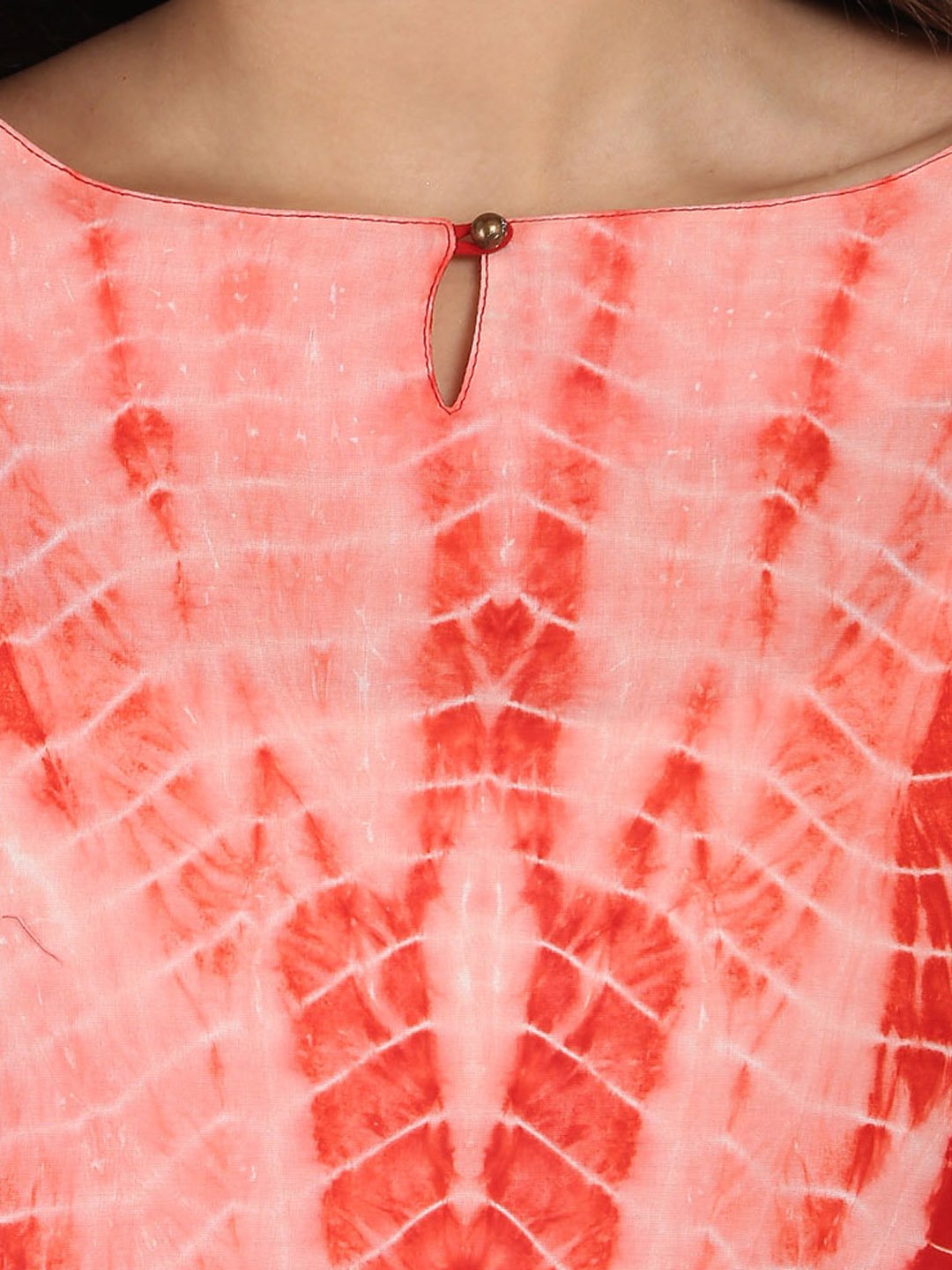 Peach Tie Dye 3/4Th Sleeve Cotton Kurta | LASVINI - Redefining Indian Fashion with Elegance