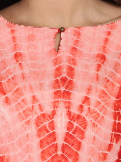 Peach Tie Dye 3/4Th Sleeve Cotton Kurta | LASVINI - Redefining Indian Fashion with Elegance