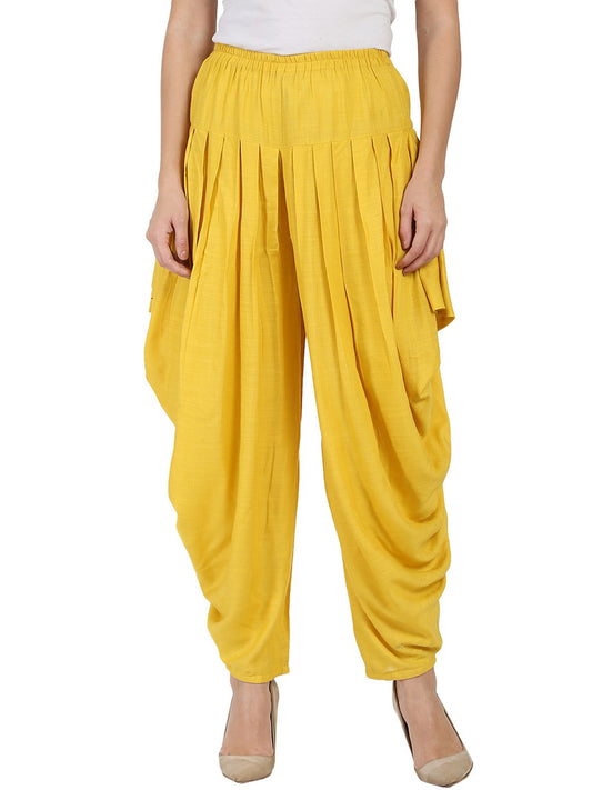 Yellow Rayon Slub Ankle Length Pleated Dhoti | LASVINI - Redefining Indian Fashion with Elegance