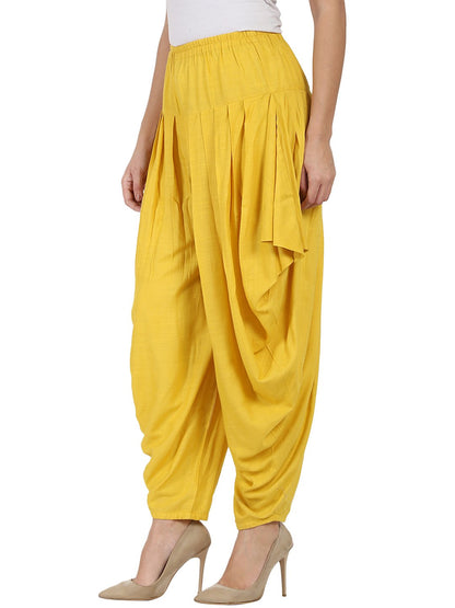 Yellow Rayon Slub Ankle Length Pleated Dhoti | LASVINI - Redefining Indian Fashion with Elegance