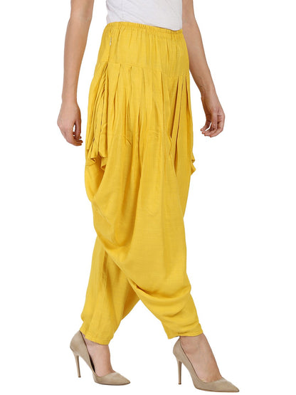 Yellow Rayon Slub Ankle Length Pleated Dhoti | LASVINI - Redefining Indian Fashion with Elegance