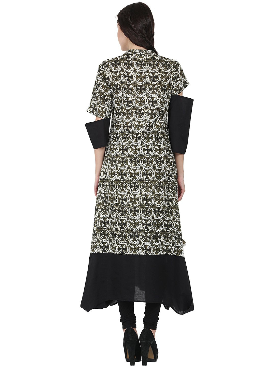 Black Printed Half Sleeve Cotton A-Line Kurta | LASVINI - Redefining Indian Fashion with Elegance