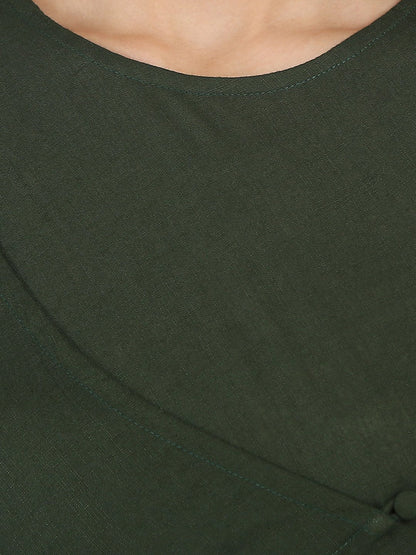 Green & Off White 3/4Th Sleeve Rayon Double Layer A-Line Kurta | LASVINI - Redefining Indian Fashion with Elegance