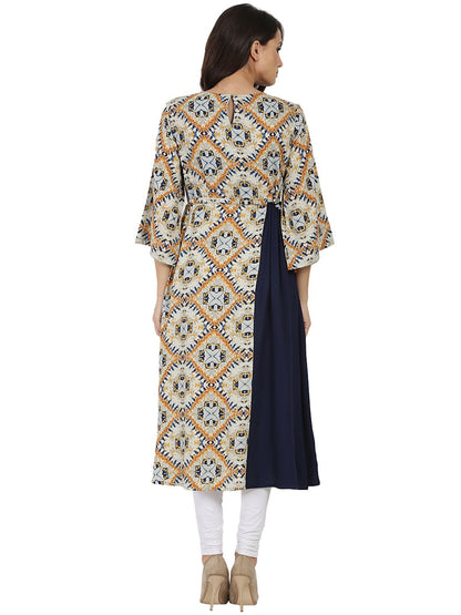 Blue Printed 3/4Th Sleeve Rayon Anarkali Kurta With Embroidery Work | LASVINI - Redefining Indian Fashion with Elegance