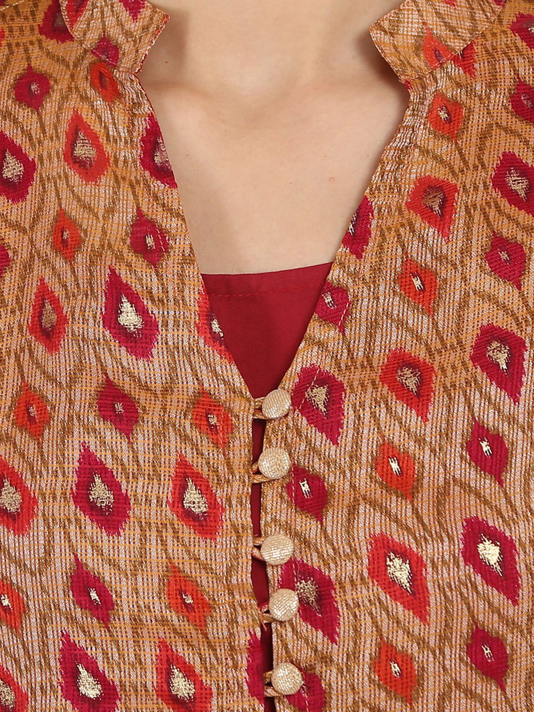 Red Printed 3/4Th Sleeve Chandri Double Layer Kurta | LASVINI - Redefining Indian Fashion with Elegance