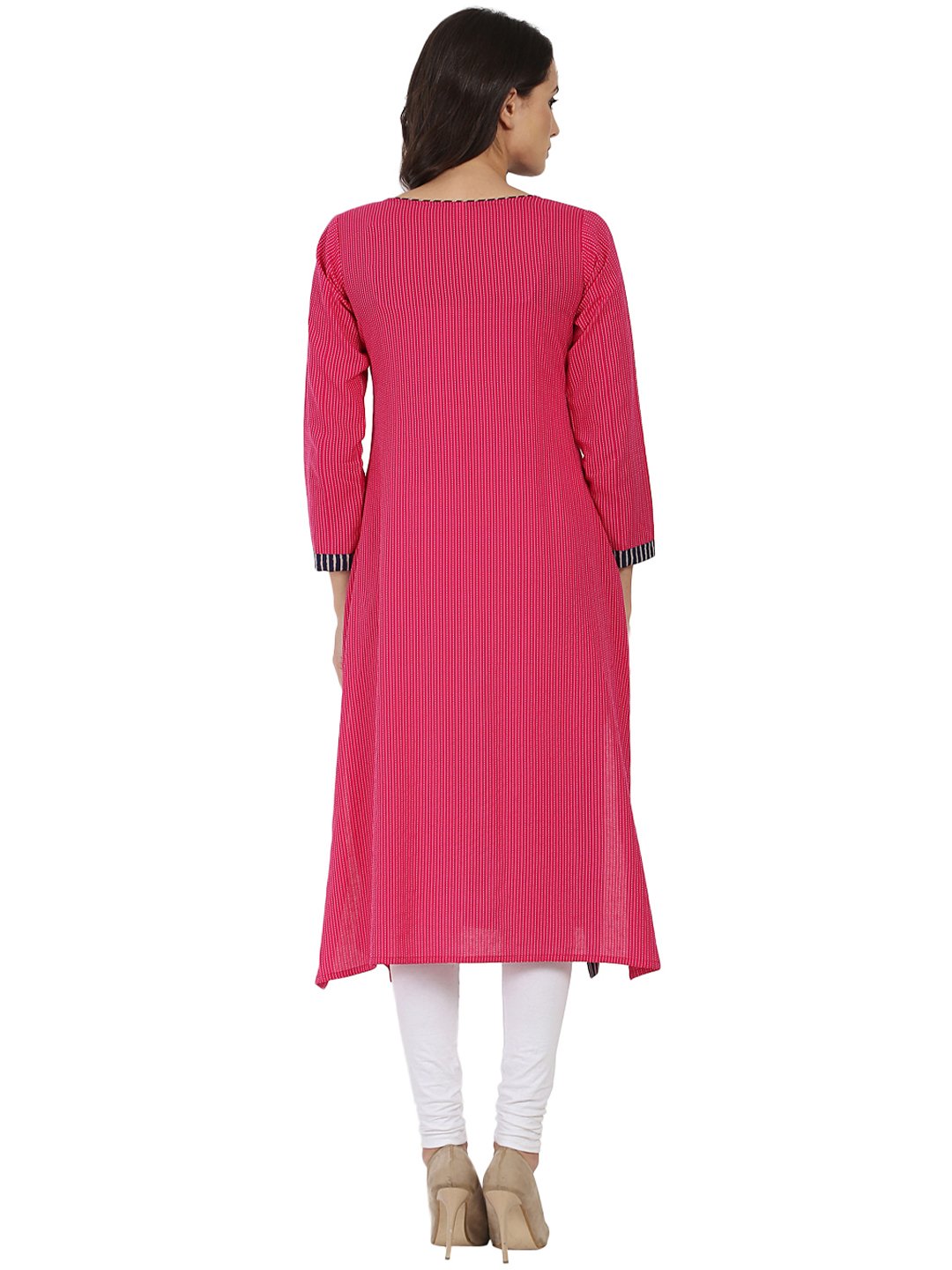 Blue & Pink Printed 3/4Th Sleeve Cotton Kurta | LASVINI - Redefining Indian Fashion with Elegance
