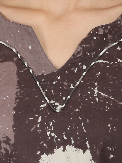 Taupe Printed 3/4Th Sleeve Cotton Anarkali Kurta | LASVINI - Redefining Indian Fashion with Elegance