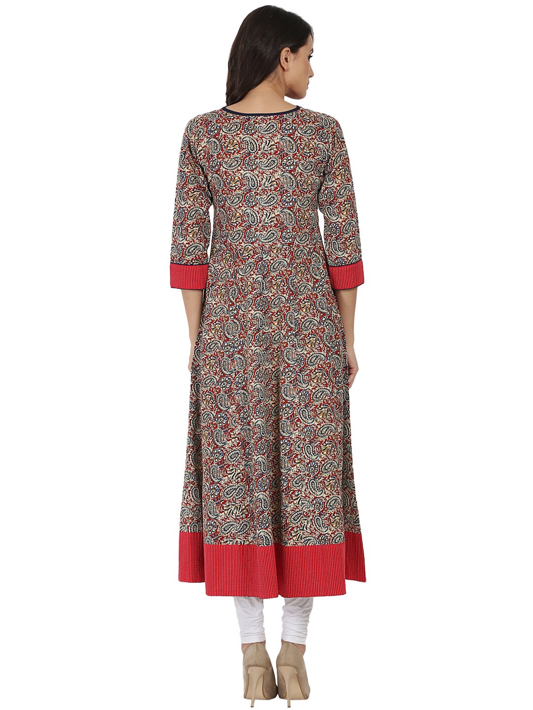 Women Multi Color 3/4Th Sleeve Cotton Anarkali Kurta | LASVINI - Redefining Indian Fashion with Elegance