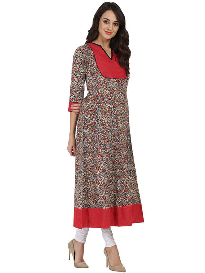 Women Multi Color 3/4Th Sleeve Cotton Anarkali Kurta | LASVINI - Redefining Indian Fashion with Elegance