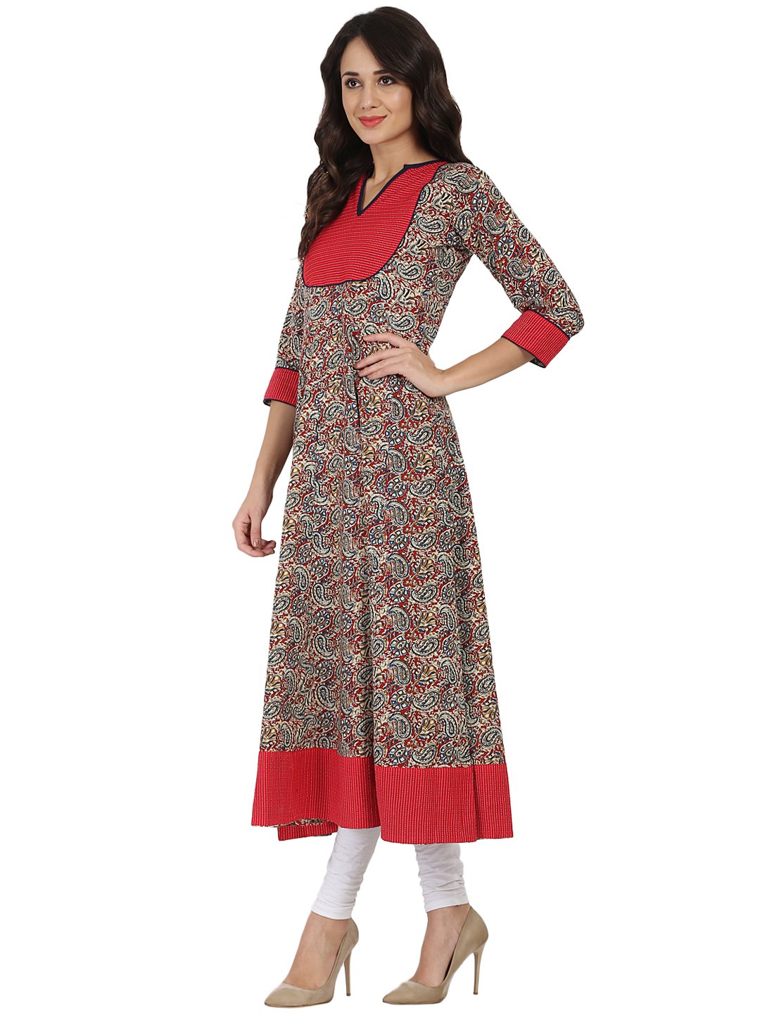 Women Multi Color 3/4Th Sleeve Cotton Anarkali Kurta | LASVINI - Redefining Indian Fashion with Elegance