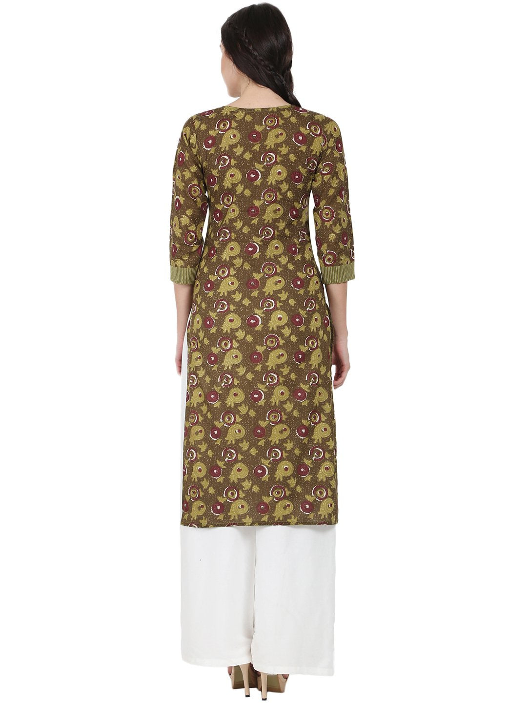 Green Printed 3/4Th Sleeve Cotton Kurta | LASVINI - Redefining Indian Fashion with Elegance