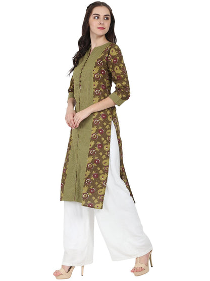 Green Printed 3/4Th Sleeve Cotton Kurta | LASVINI - Redefining Indian Fashion with Elegance