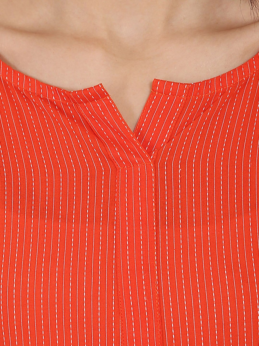 Orange Printed 3/4Th Slevee Cotton Anarkali Kurta | LASVINI - Redefining Indian Fashion with Elegance