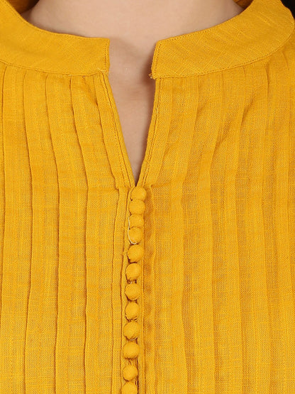 Mustard Sleeveless Cotton Slub A-Line Kurta | LASVINI - Redefining Indian Fashion with Elegance