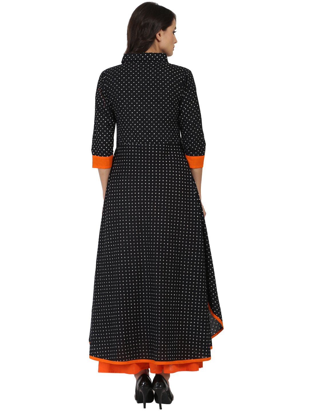 Black Printed 3/4Th Sleeve Pathani Shape Kurta | LASVINI - Redefining Indian Fashion with Elegance
