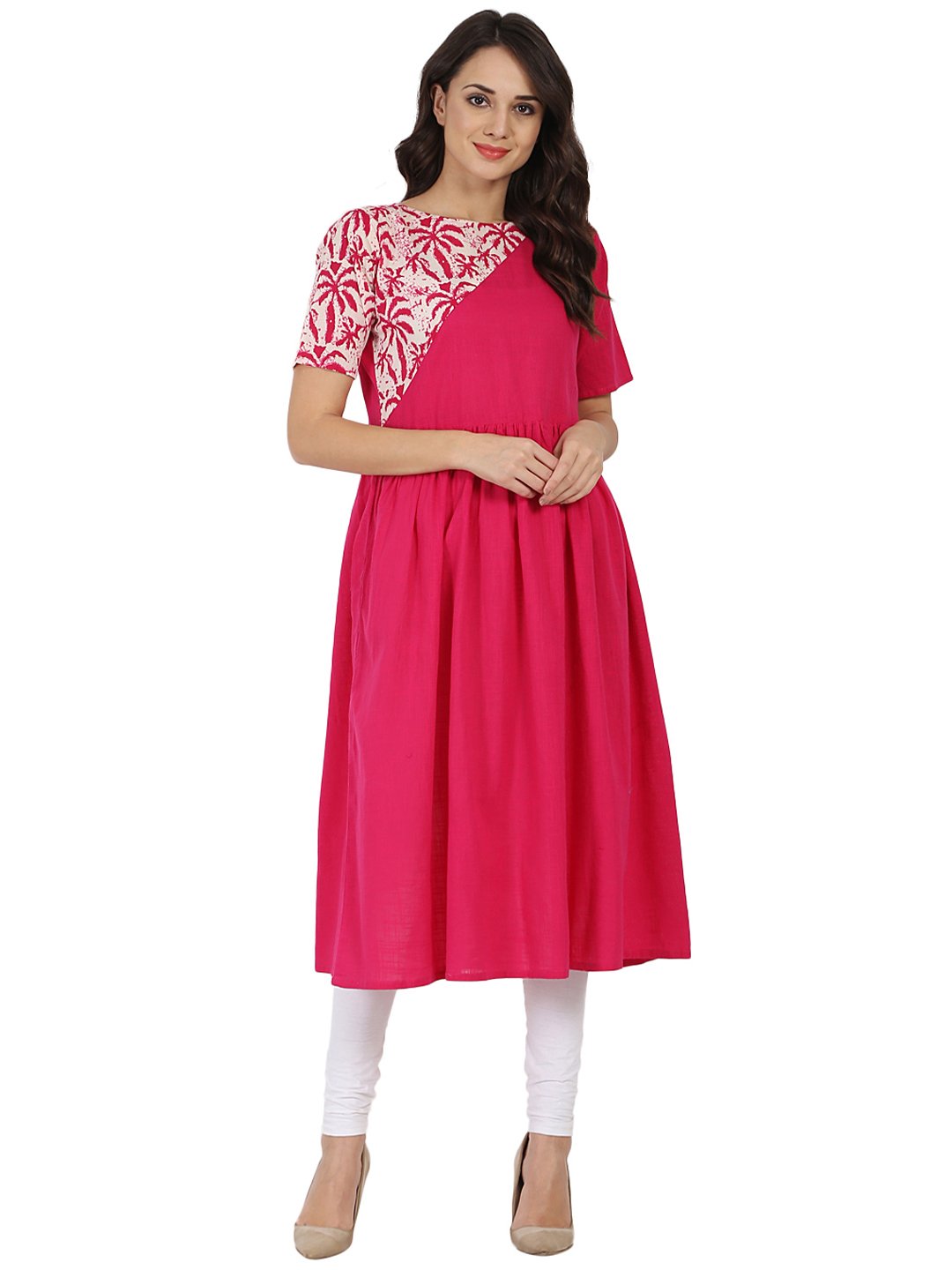 Pink Half Sleeve Cotton Anarkali Kurta | LASVINI - Redefining Indian Fashion with Elegance