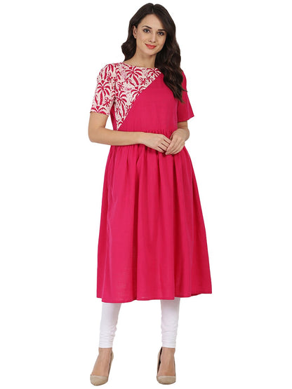 Pink Half Sleeve Cotton Anarkali Kurta | LASVINI - Redefining Indian Fashion with Elegance