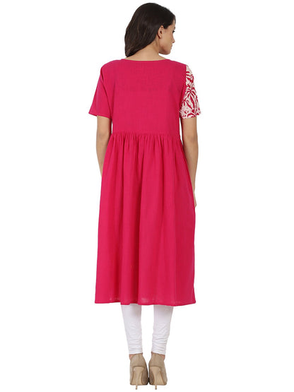 Pink Half Sleeve Cotton Anarkali Kurta | LASVINI - Redefining Indian Fashion with Elegance