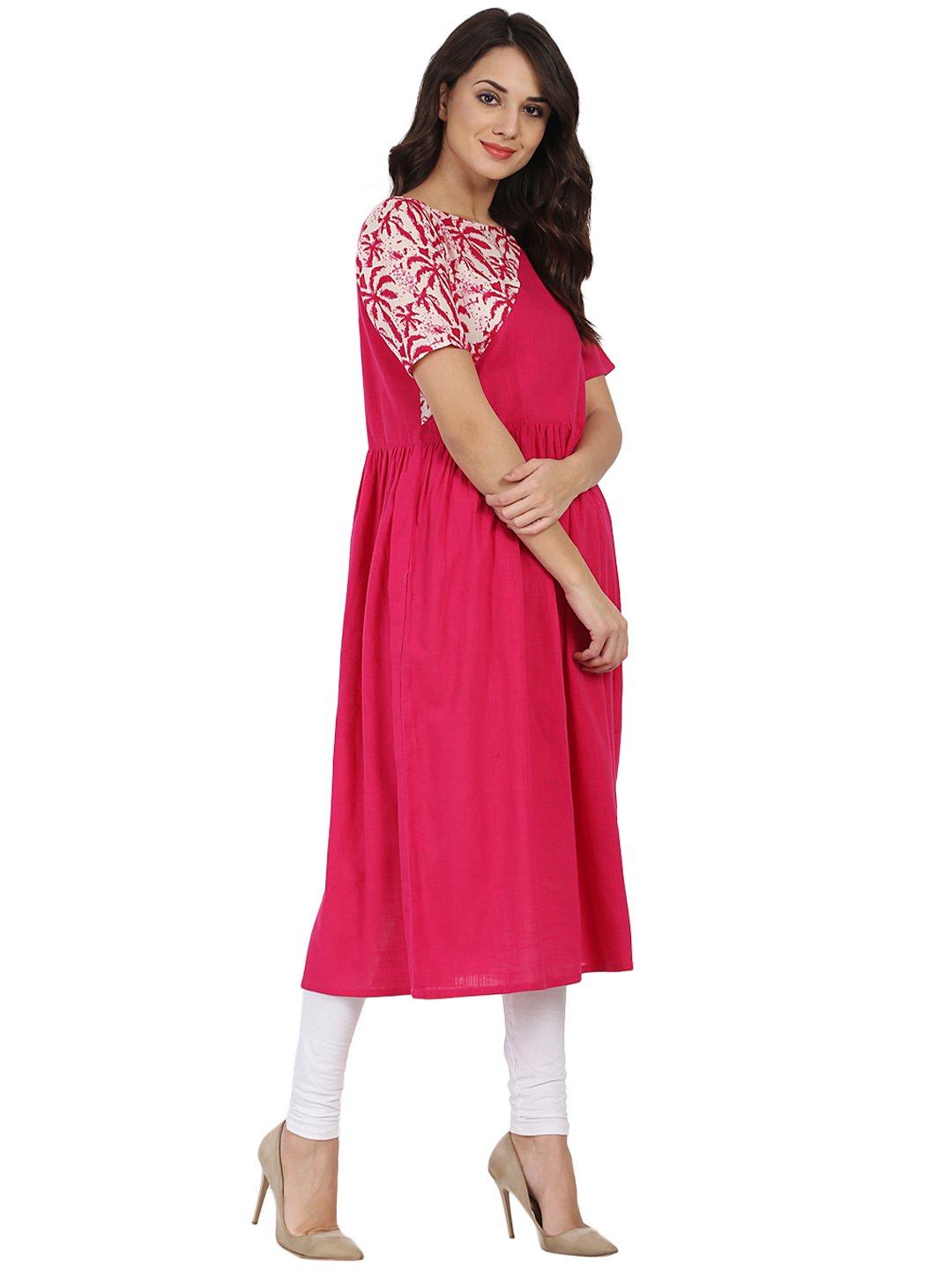 Pink Half Sleeve Cotton Anarkali Kurta | LASVINI - Redefining Indian Fashion with Elegance