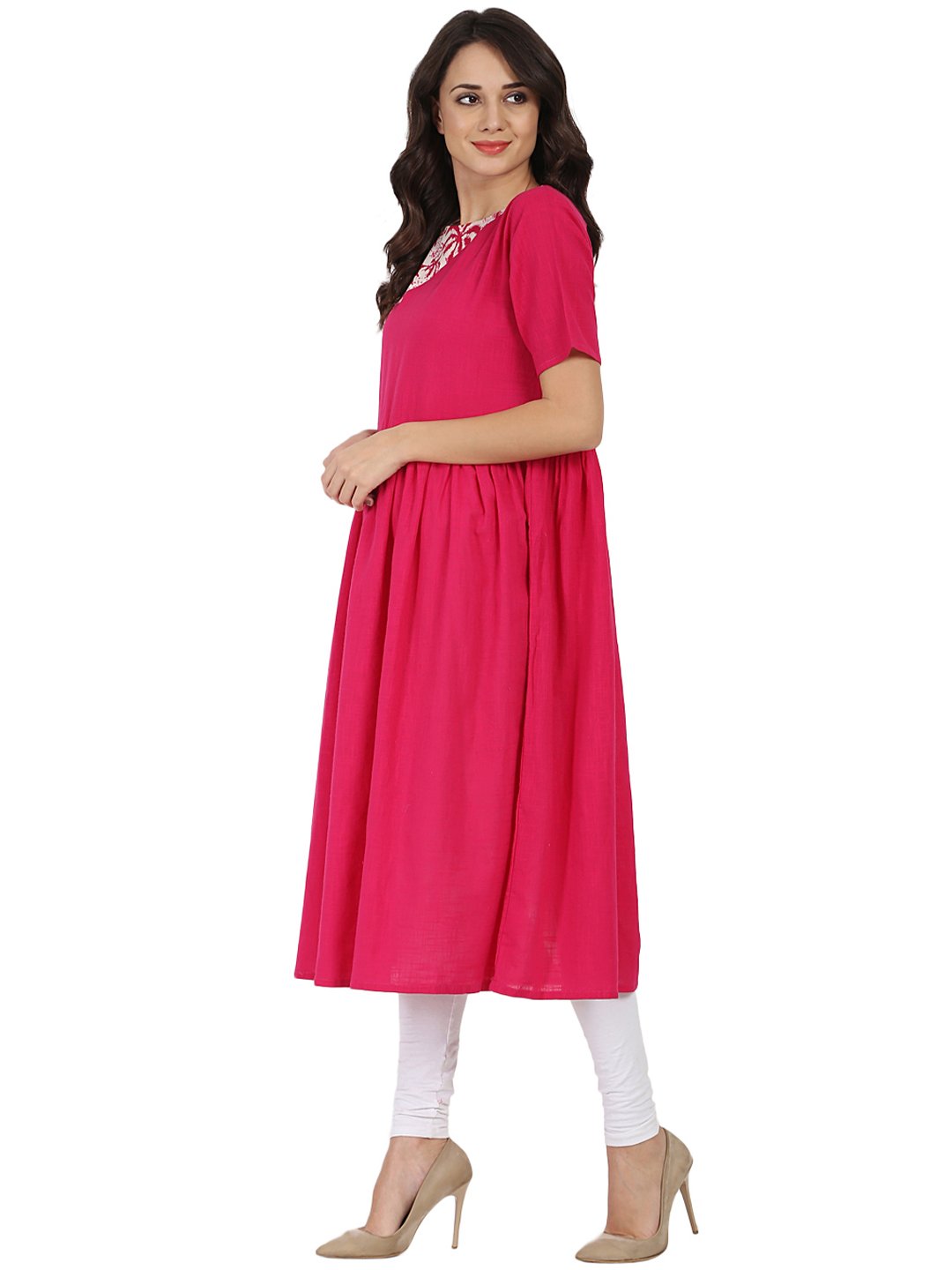 Pink Half Sleeve Cotton Anarkali Kurta | LASVINI - Redefining Indian Fashion with Elegance