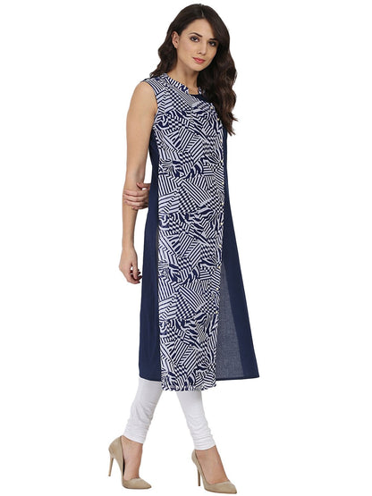 Blue Printed Sleeveless Georgette Angrakha Style Kurta | LASVINI - Redefining Indian Fashion with Elegance