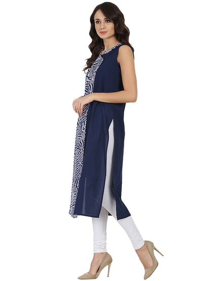 Blue Printed Sleeveless Georgette Angrakha Style Kurta | LASVINI - Redefining Indian Fashion with Elegance