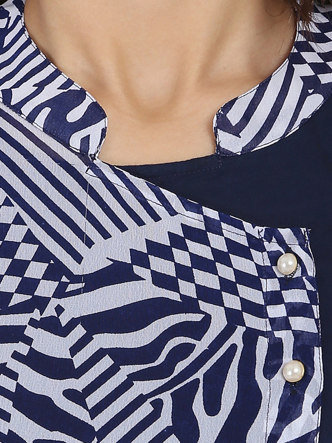 Blue Printed Sleeveless Georgette Angrakha Style Kurta | LASVINI - Redefining Indian Fashion with Elegance