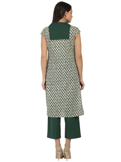 Green Sleeveless Cotton Kurta With Green Palazzo | LASVINI - Redefining Indian Fashion with Elegance