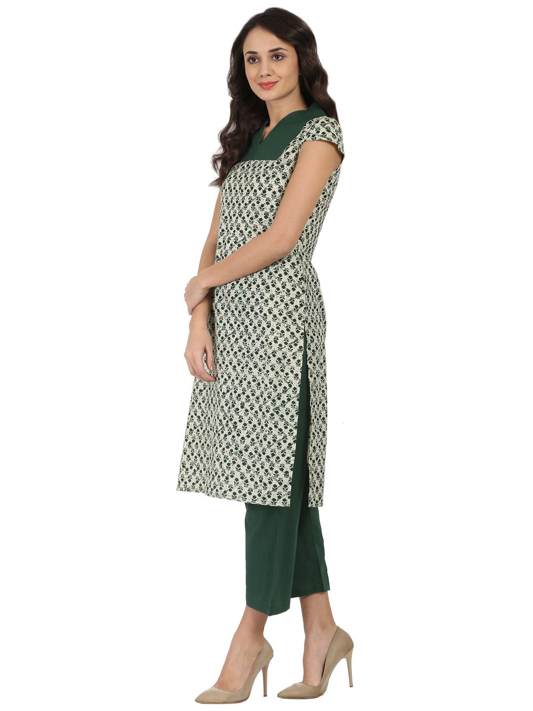 Green Sleeveless Cotton Kurta With Green Palazzo | LASVINI - Redefining Indian Fashion with Elegance