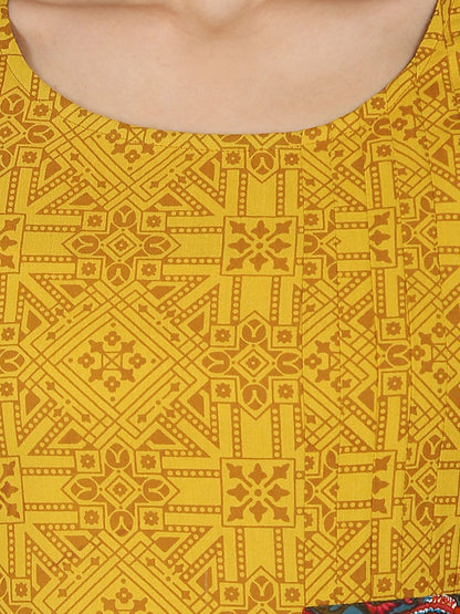 Yellow Printed Half Sleeve Rayon A-Line Kurta | LASVINI - Redefining Indian Fashion with Elegance
