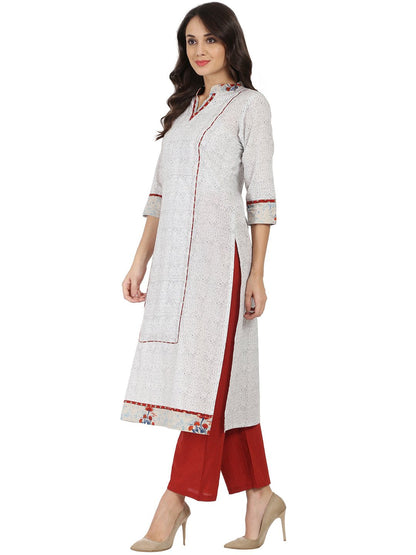 White Printed 3/4Th Sleeve Cotton A-Line Kurta | LASVINI - Redefining Indian Fashion with Elegance
