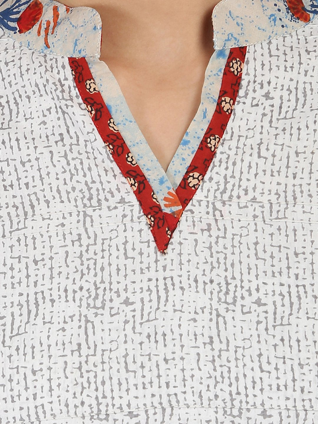 White Printed 3/4Th Sleeve Cotton A-Line Kurta | LASVINI - Redefining Indian Fashion with Elegance