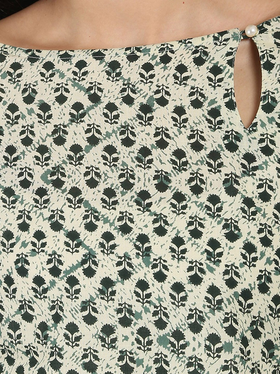 Off White Printed 3/4Th Sleeve Cotton A-Line Kurta | LASVINI - Redefining Indian Fashion with Elegance