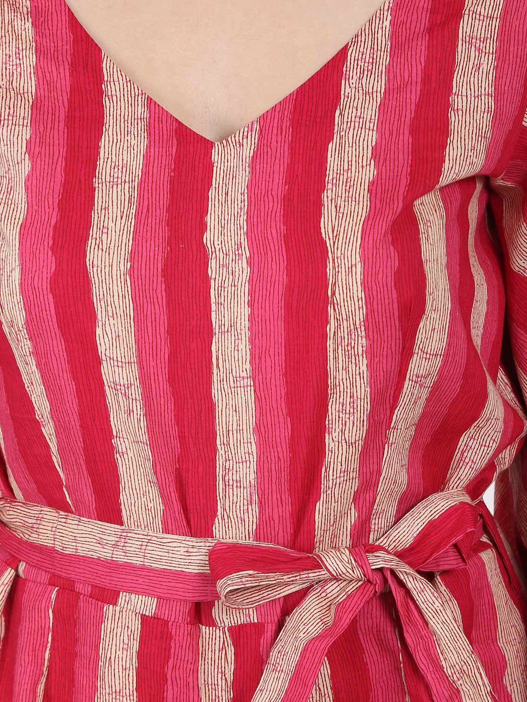 Red Printed 3/4Th Sleeve Cotton Jumpsuit | LASVINI - Redefining Indian Fashion with Elegance