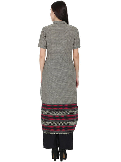 Black Printed Half Sleeve Cotton Long Kurta | LASVINI - Redefining Indian Fashion with Elegance