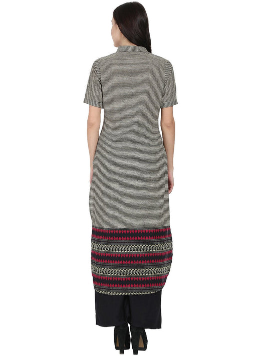 Black Printed Half Sleeve Cotton Long Kurta | LASVINI - Redefining Indian Fashion with Elegance