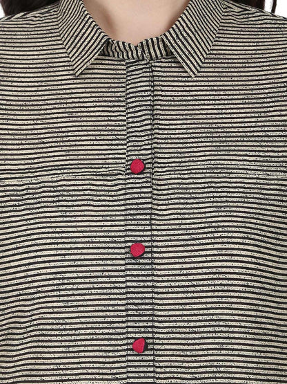 Black Printed Half Sleeve Cotton Long Kurta | LASVINI - Redefining Indian Fashion with Elegance