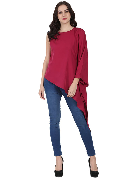 Red One Side Sleeve Crepe Kaftan Kurta | LASVINI - Redefining Indian Fashion with Elegance