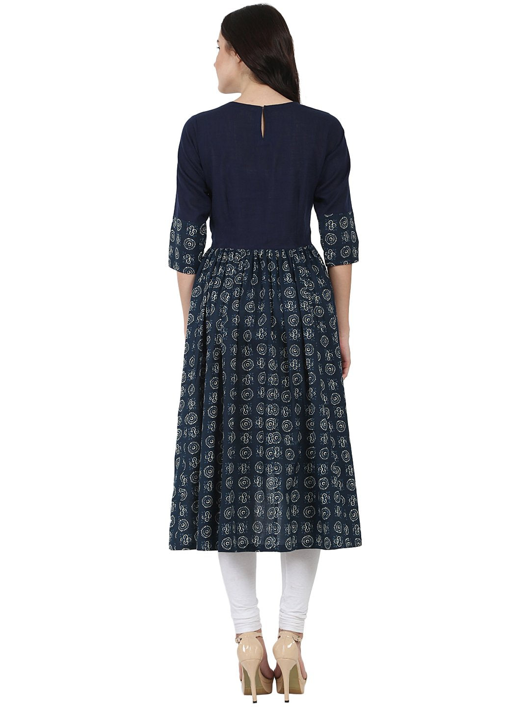 Blue Printed 3/4Th Sleeve Cotton Anarkali Kurta | LASVINI - Redefining Indian Fashion with Elegance