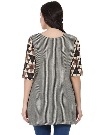 Beige Printed 3/4Th Sleeve Cotton Layered Tunic | LASVINI - Redefining Indian Fashion with Elegance