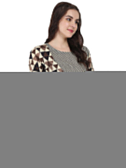 Beige Printed 3/4Th Sleeve Cotton Layered Tunic | LASVINI - Redefining Indian Fashion with Elegance