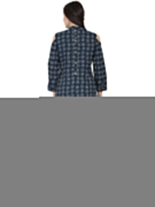 Blue Printed 3/4Th Sleeve Cold Shoulder Cotton Tunic | LASVINI - Redefining Indian Fashion with Elegance