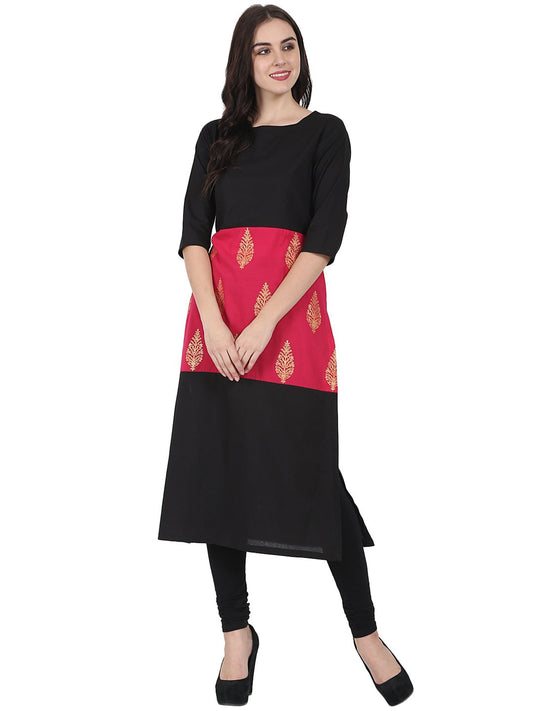 Black & Red Printed 3/4Th Sleeve Cotton Kurta | LASVINI - Redefining Indian Fashion with Elegance