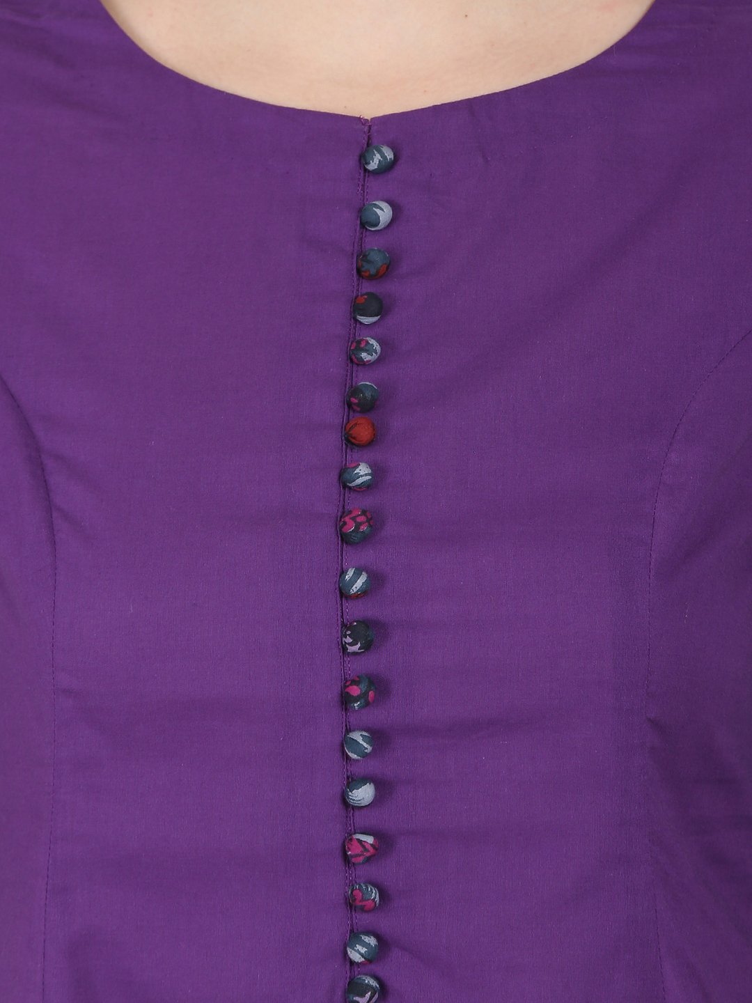 Purple 3/4Th Sleeve Cotton A-Line Kurta | LASVINI - Redefining Indian Fashion with Elegance