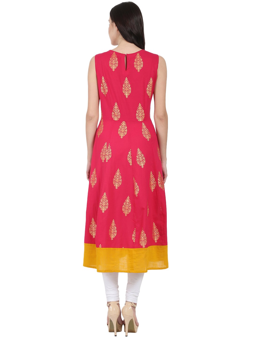 Red Printed Sleeveless Cotton Anarkali Kurta | LASVINI - Redefining Indian Fashion with Elegance