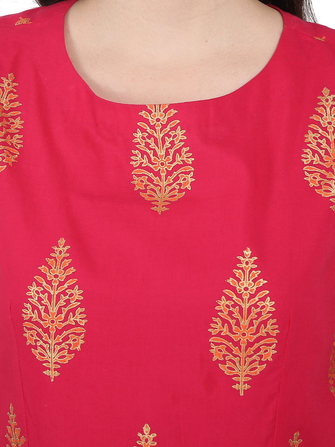 Red Printed Sleeveless Cotton Anarkali Kurta | LASVINI - Redefining Indian Fashion with Elegance