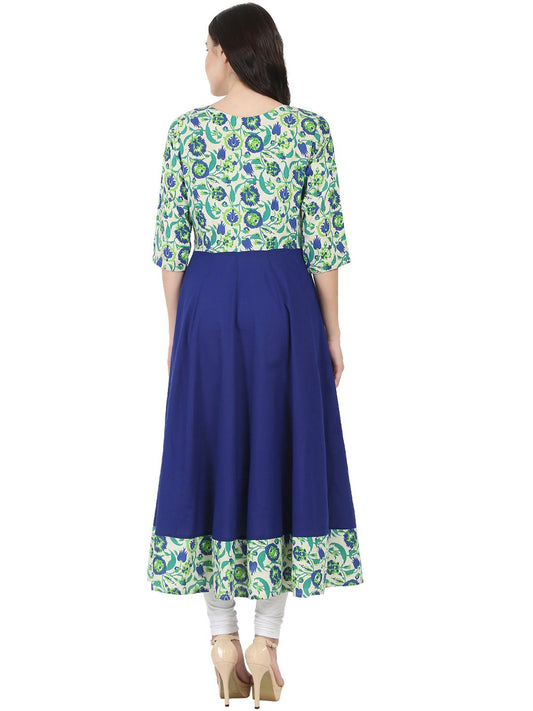 Blue & Green Printed 3/4Th Sleeve Rayon Anarkali Kurta | LASVINI - Redefining Indian Fashion with Elegance