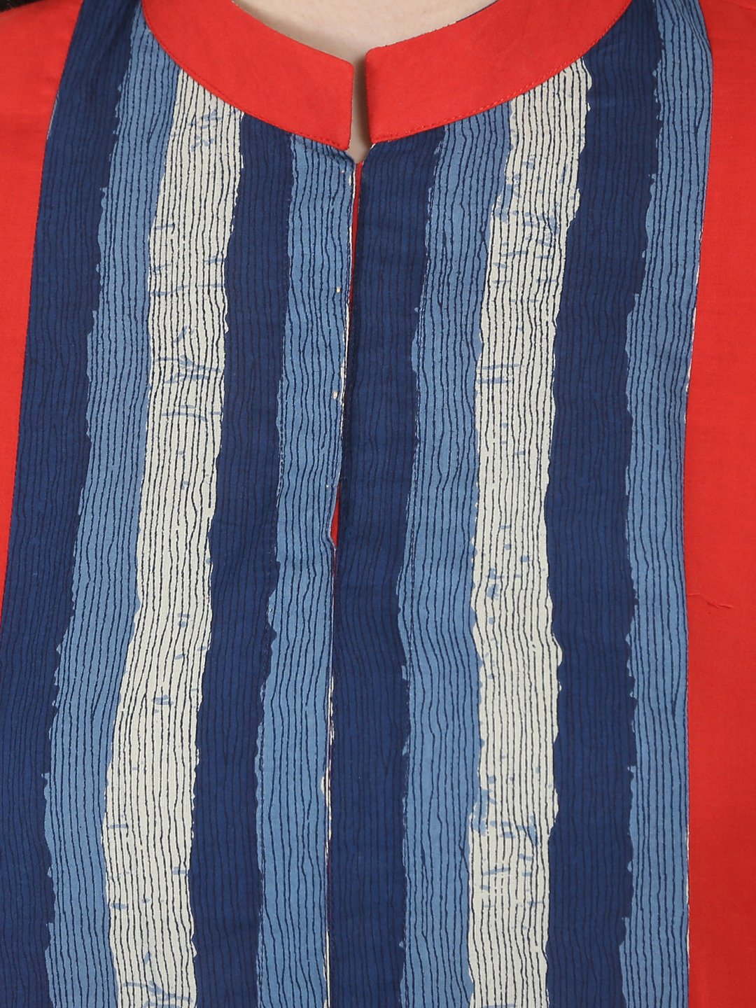 Blue & Red Printed 3/4Th Sleeve Long Cotton Kurta | LASVINI - Redefining Indian Fashion with Elegance