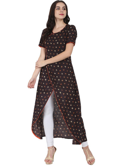 Coffee Brown Half Sleeve Rayon Angrakha Style Kurta | LASVINI - Redefining Indian Fashion with Elegance