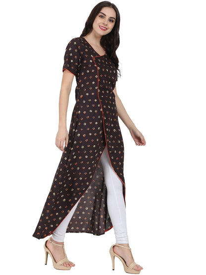Coffee Brown Half Sleeve Rayon Angrakha Style Kurta | LASVINI - Redefining Indian Fashion with Elegance